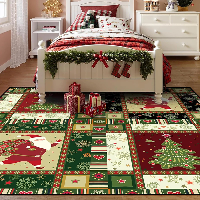 Living Room Carpet Large Size Soft Comfortable Floor Mat Non-slip Machine Washable Santa Claus Plaid Rug Home Decoration Carpets