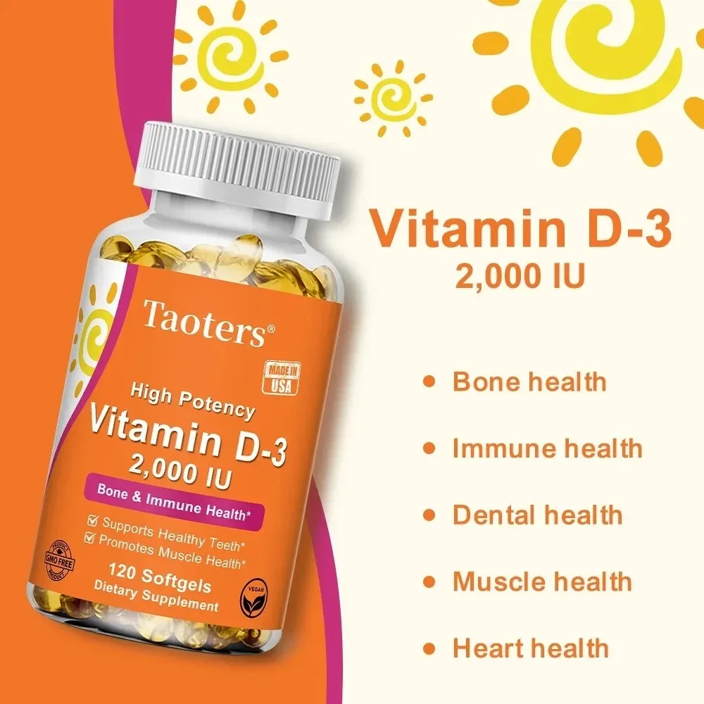 Vitamin D3 2000 IU Softgels,  Promotes Healthy Muscle Function and Immune Support, High Potency | Non-GMO & Gluten Free
