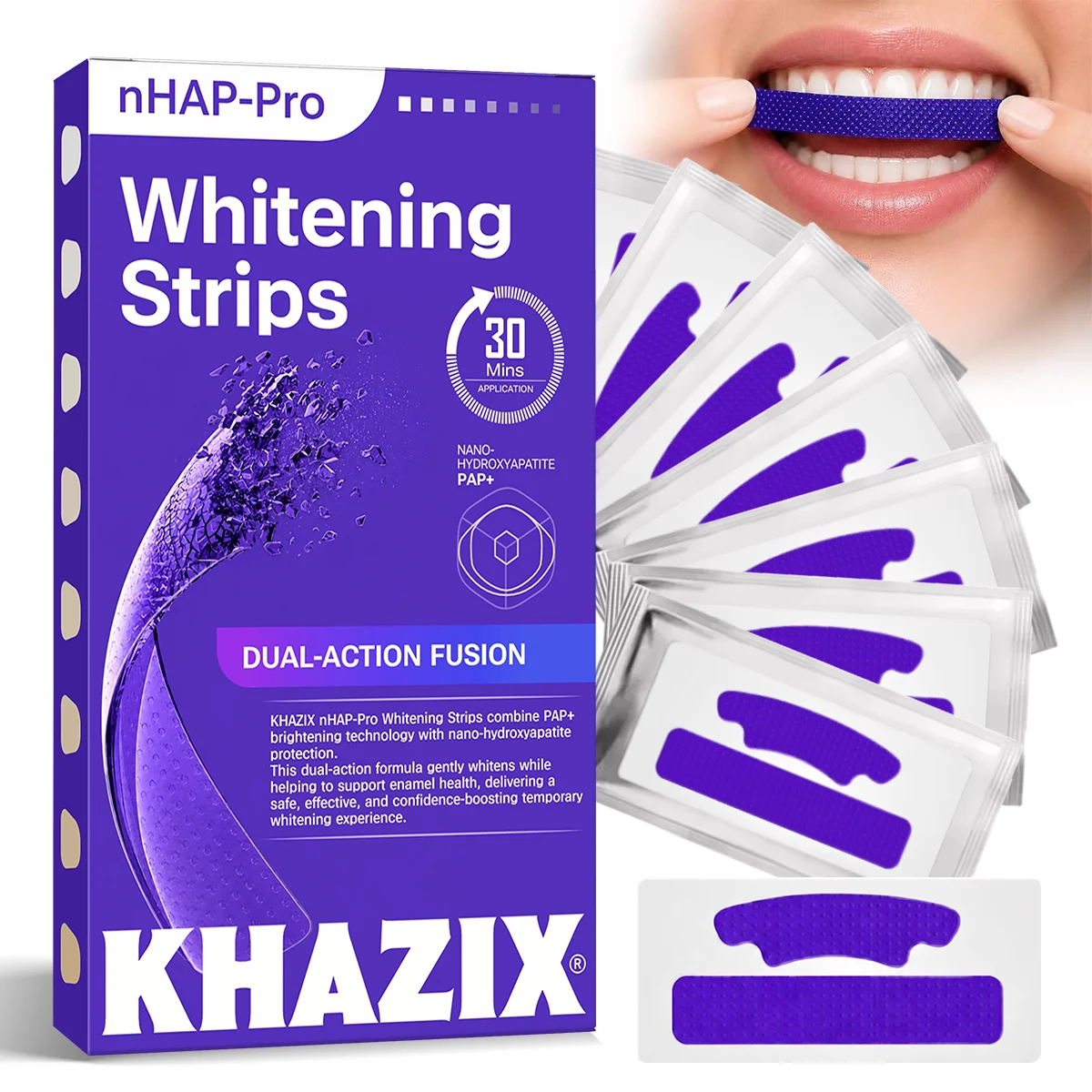 Purple Teeth Whitening Strips 3/7 Pcs, Gentle Enamel Safe Dental Whitening Kit for Stain Care and Bright Smile.