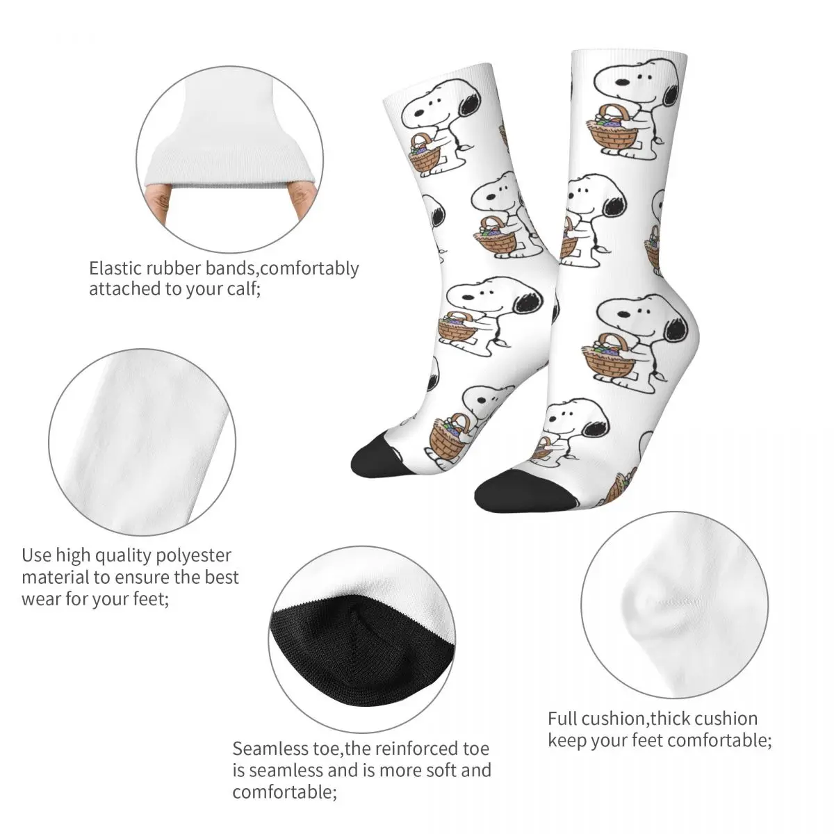 Happy Funny Men's Socks Casual Peanuts Snoopy Easter Egg Basket Sock Polyester Skateboard Women Sock Spring Summer Autumn Winter