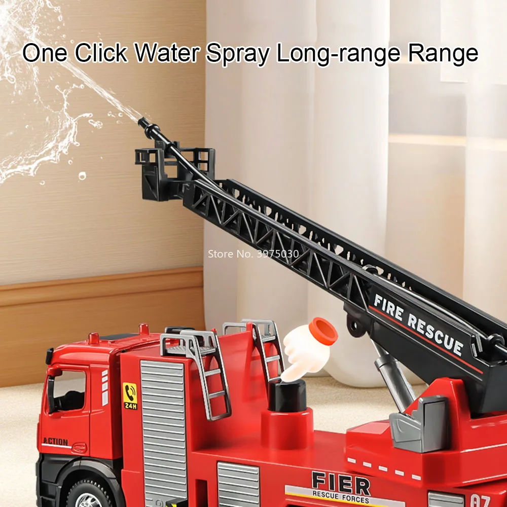 1:32 Schaal Brandweerwagen Model Auto Speelgoed Legering Diecast met Licht Geluid Kan Water Spuiten Antenne Ladder Brandweerwagen Peuter Kids Geschenken