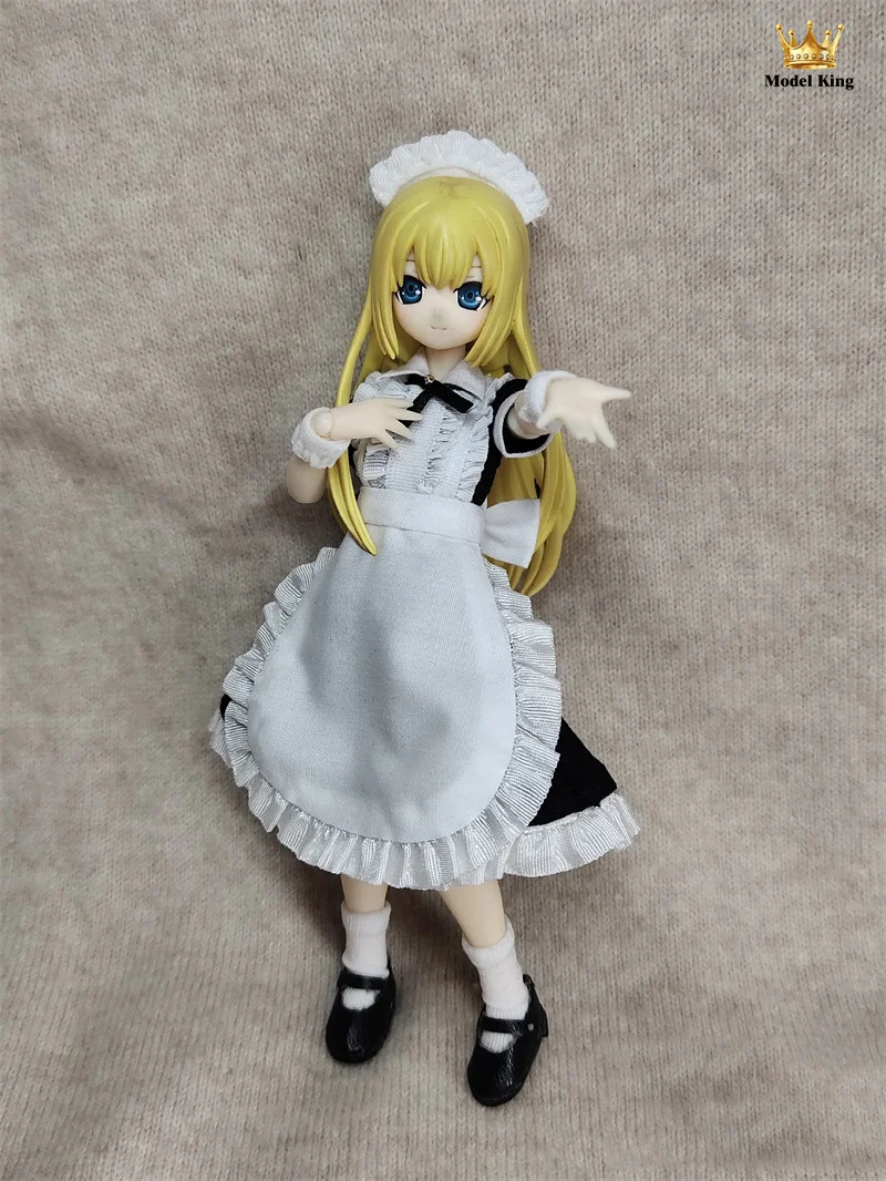 Handmade 1/12 Scale Sweet Lovely Maid Dress Set with Apron Headband Fit 6inch Figma Shf Azone Action Figures Body Model