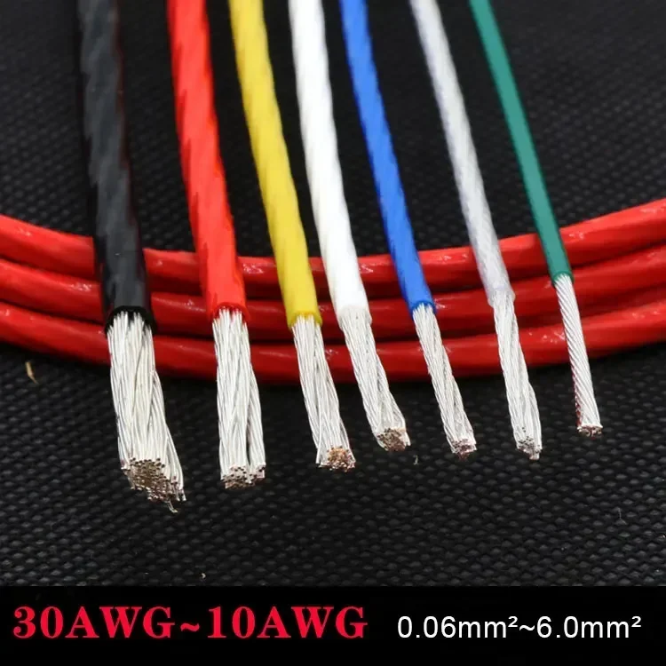 1/5M 10/11/13/14/15/18/20/22/24/26/28/30 AWG Silver Plated PTFE Wire High Purity OFC Copper Cable For 3D Printer DIY