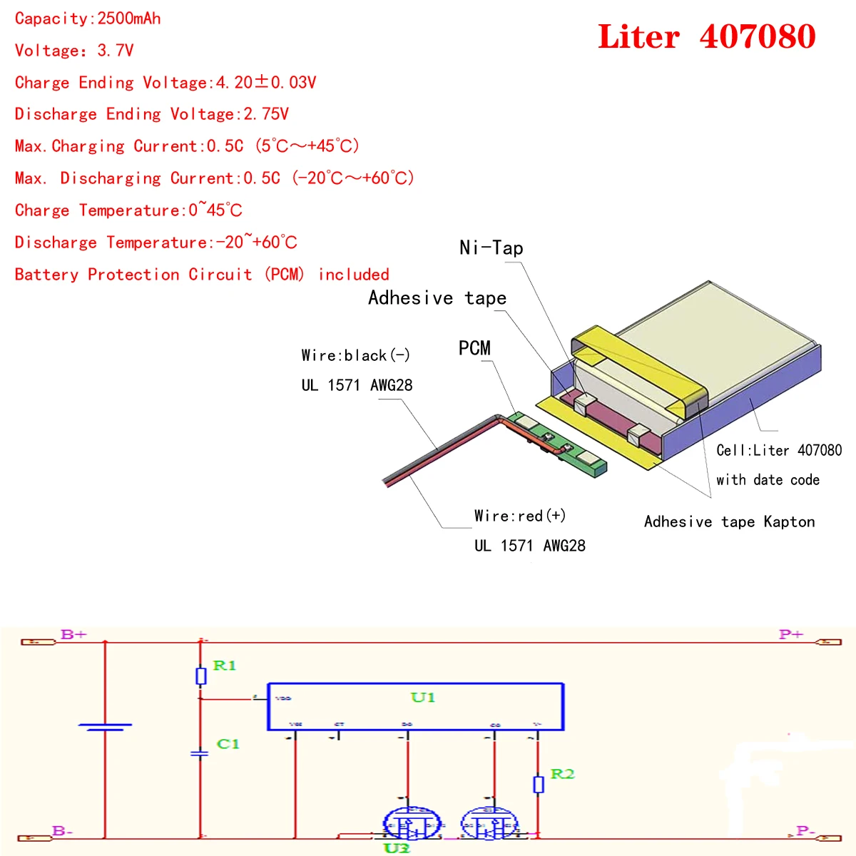 Liter energy battery 1pcs/lot Li-ion battery 407080 3.7v 2500mAh Lithium Polymer Battery For Mp3 7 inch 8 inch