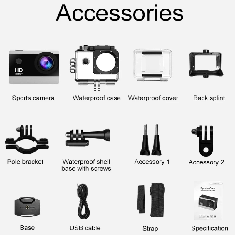 Action Camera 1080P/30FPS 2.0 In schermo IPS 170 ° casco impermeabile subacqueo registrazione Video telecamere sportive camma digitale esterna