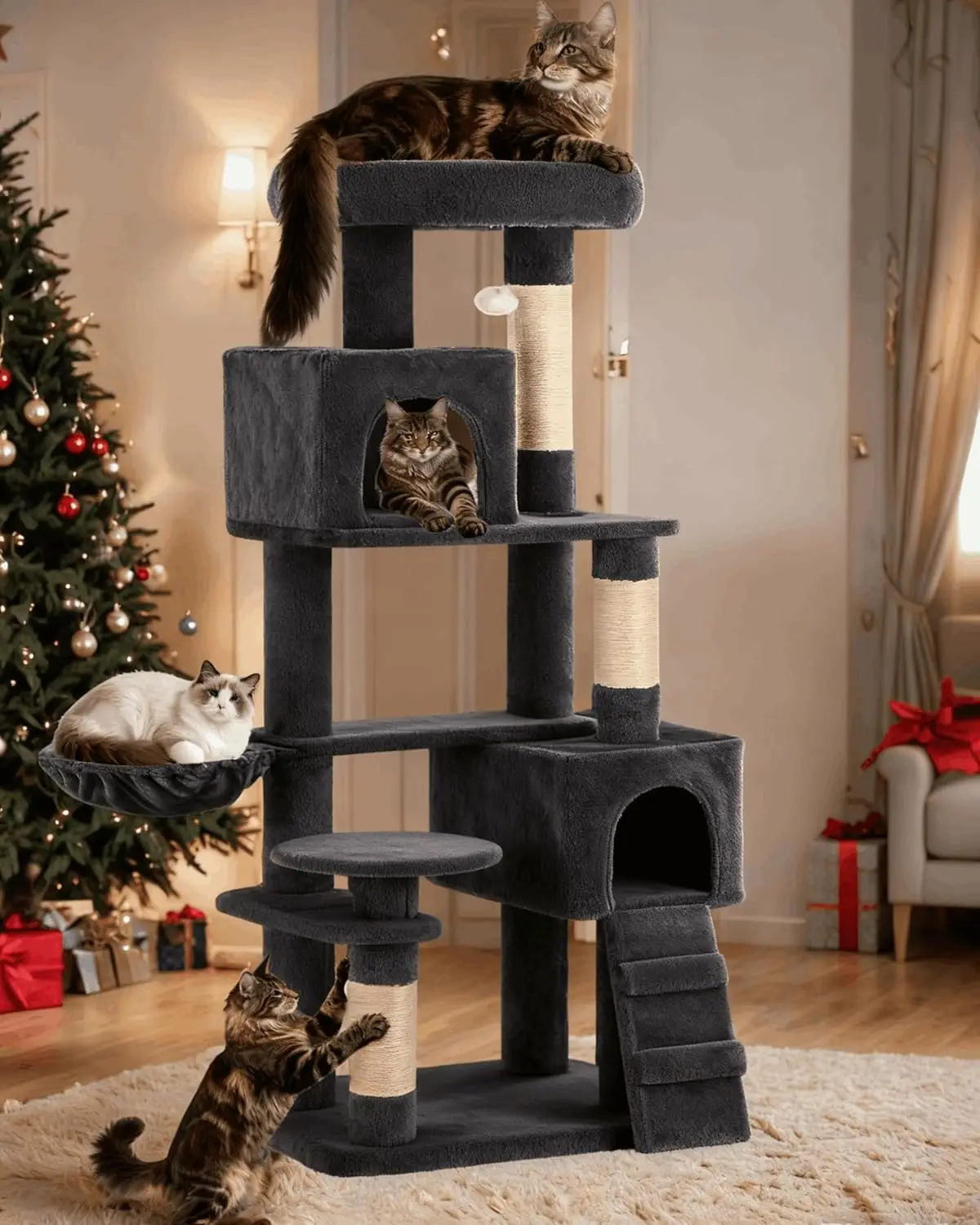 

Heavy Duty 180 cm Tall Cat Trees for Large Cats,Sturdy 70.8in Maine Coon cat Tree for Indoor Cats Large Adult Cat Tower