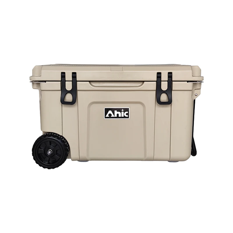 55L Outdoor Table Cooler Box with Wheel Handle Plastic Waterproof Camping Hard Cooler Box