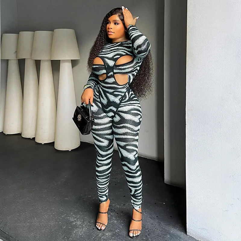 

STYLISH LADY Striped Printed Cut Out 2 Piece Set Women Long Sleeve Bodysuit and Pant Suits 2025 Autumn Sexy Club Party Outfits