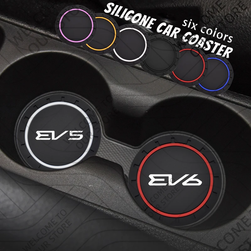 2 pçs para kia ev5 ev6 logotipo do veículo elétrico carro silicone coaster anti-deslizamento copo de água bebida esteira decoração interior acessórios
