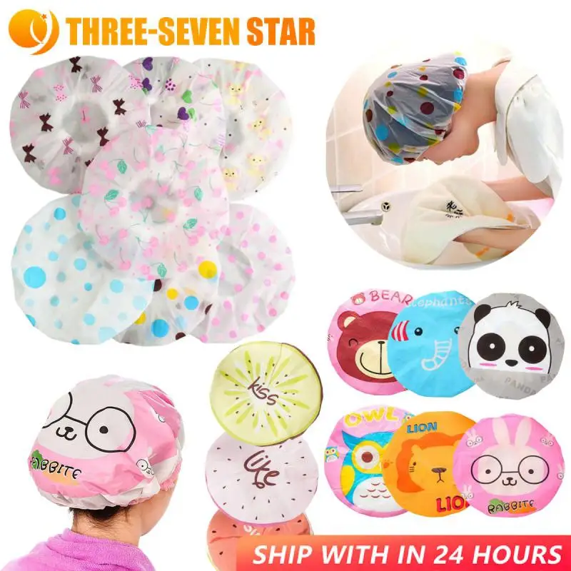 Cute Cartoons Shower Elasticated Waterproof Reusable Bath Hat Women Shower Hair Bathroom Products Dropshipping