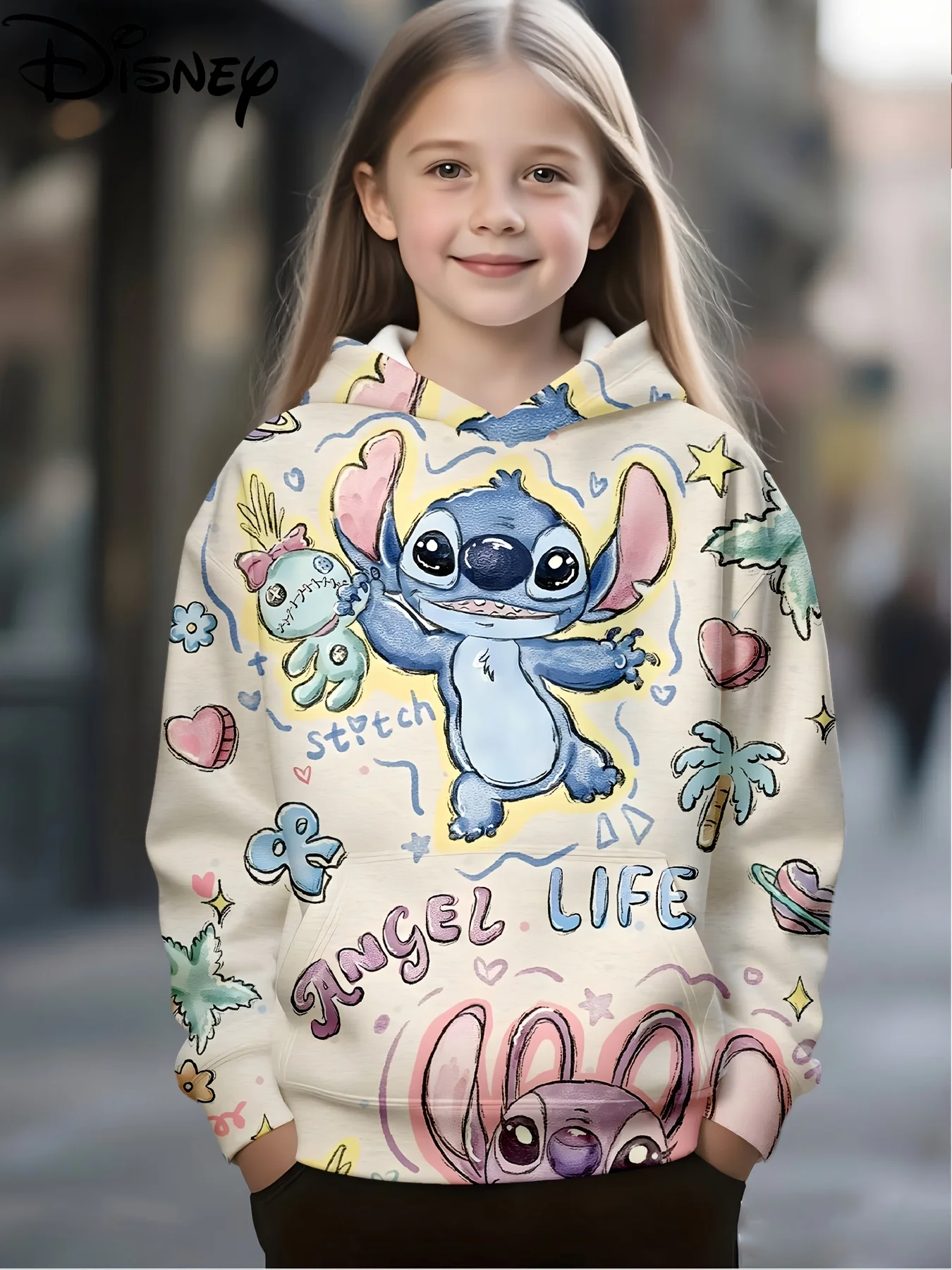 

"Stitch" "Mickey Mouse" Girls Spring and Autumn 3D Printed Fashion Hoodie Cute Cartoon Princess Style Soft and Comfortable