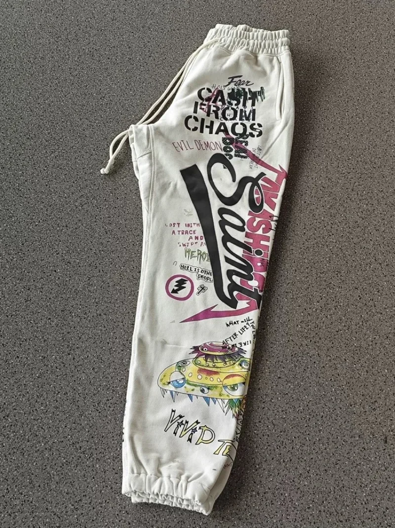 غسلها الأبيض سانت مايكل الهيب هوب السراويل الرجال النساء أفضل نوعية الكتابة على الجدران الطباعة الرباط الركض السراويل رياضية مجموعة