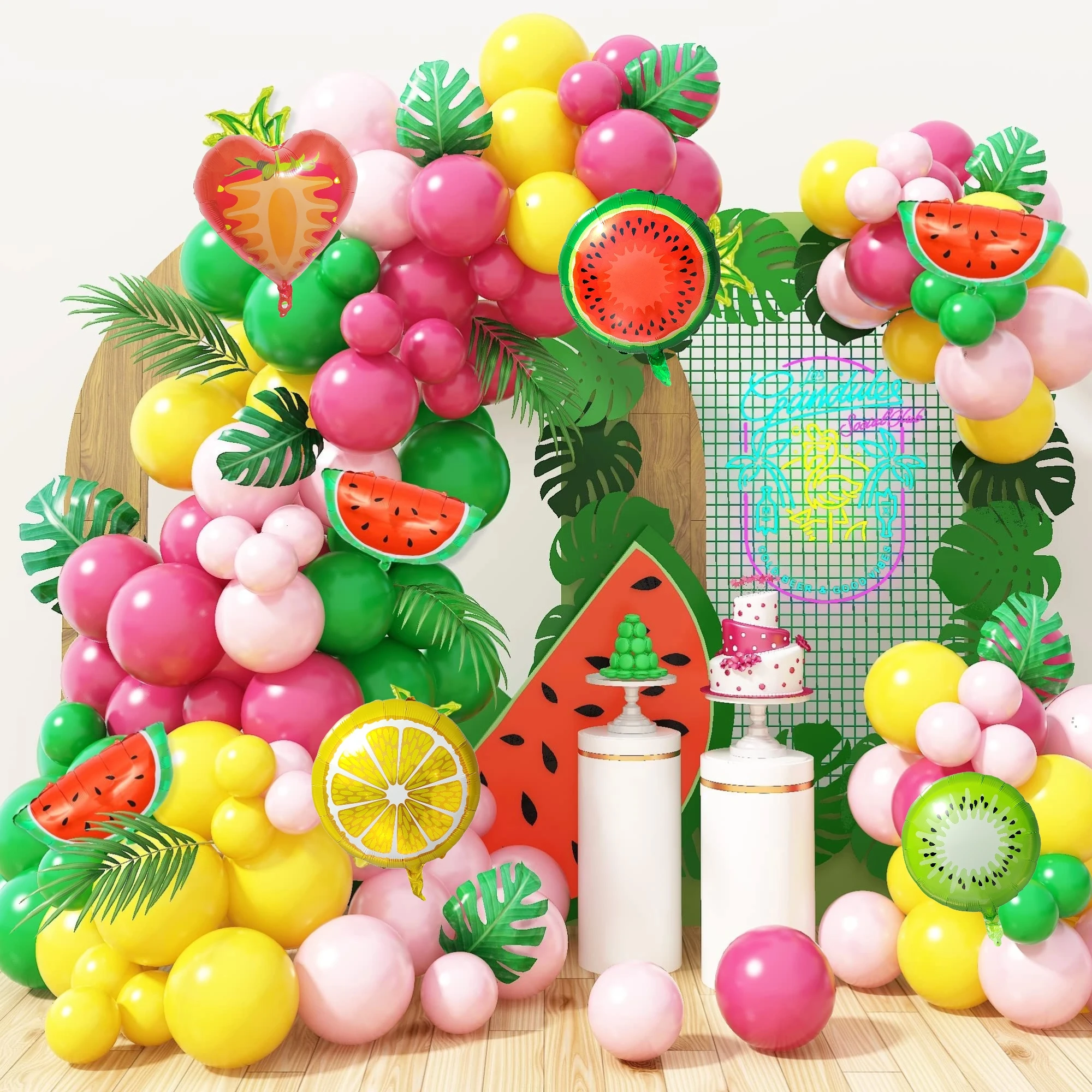 Fruta sandía naranja Kiwi Rosa lago azul verde globo guirnalda Kit Baby Shower Hawaii Aloha cumpleaños decoración del banquete de boda