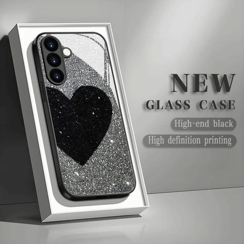 Diamond Heart Pattern Tempered Glass Phone Case for Samsung Galaxy S26/S25/S24/S23 Ultra /S22 Ultra/S20 Ultra/56/A72/A73 5G