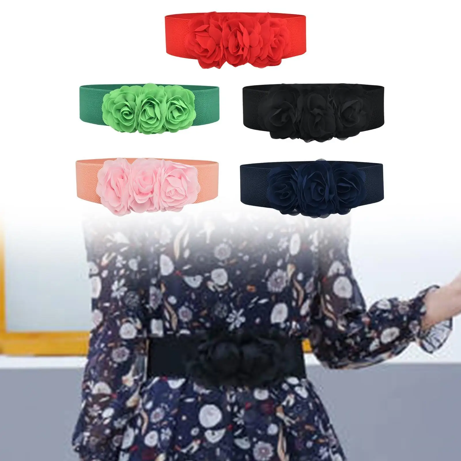 

Женский широкий пояс с тремя цветочными узорами для макси-рубашек и свитеров