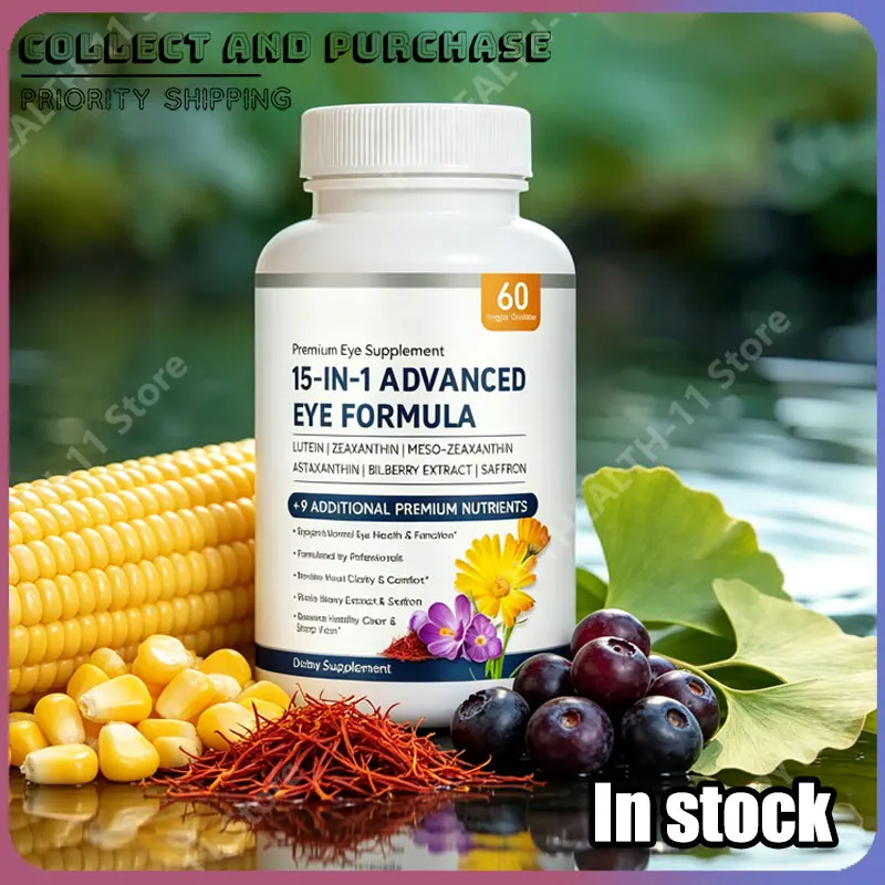 

15-in-1 Advanced Eye Formula Lutein Zeaxanthin Bilberry Extract Vitamin C & E Supports Eye Health 60 Capsules Vision Support