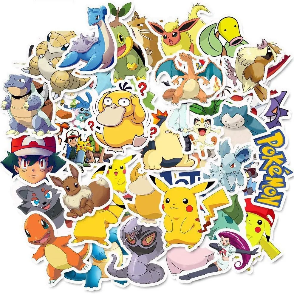 Pegatinas de Anime Pokémon de Moda, 50 Unidades, Calcomanías de Vinilo Impermeables Sin Repetición, Lindas Pegatinas de Dibujos Animados para Laptop, Funda de Teléfono, Patineta, para Todas las Edades