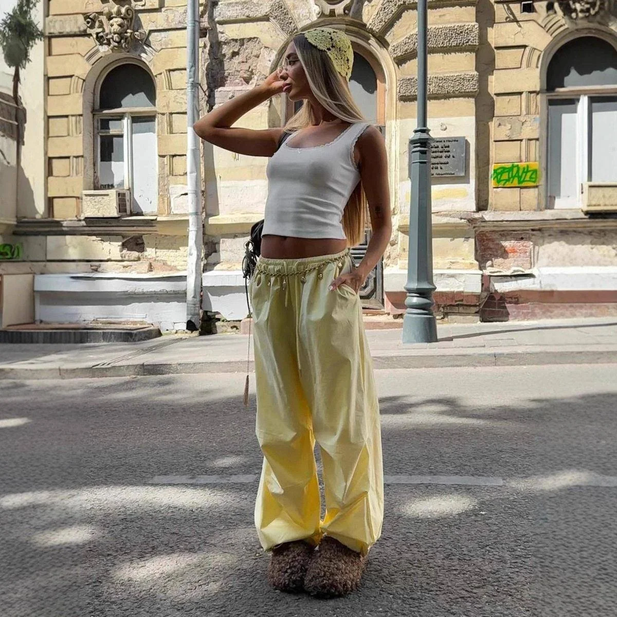 

Low Waist Drawstring Pleated Wide Leg Cotton Trousers Women's Autumn 2025 Casual Pants Comfortable Loose Fit Workwear