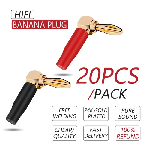 Imagen 2 del producto 20 piezas conector Banana de ángulo recto en forma de L de 4mm carcasa de plástico suave conector Banana de 90 grados rojo negro para altavoz de Audio y vídeo