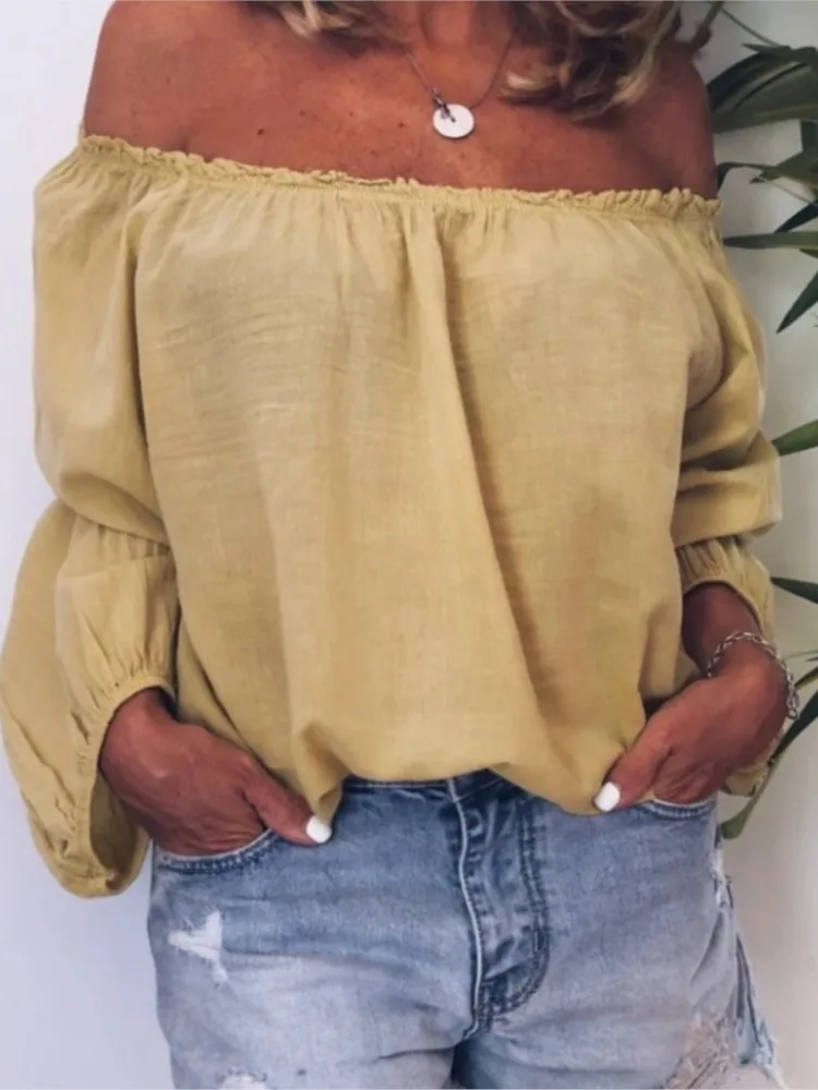 Spring Summer Off-shoulder Long Sleeved Solid Color Blouse Loose Top Women\'s Shirt New Elegant Casual Tops 2024