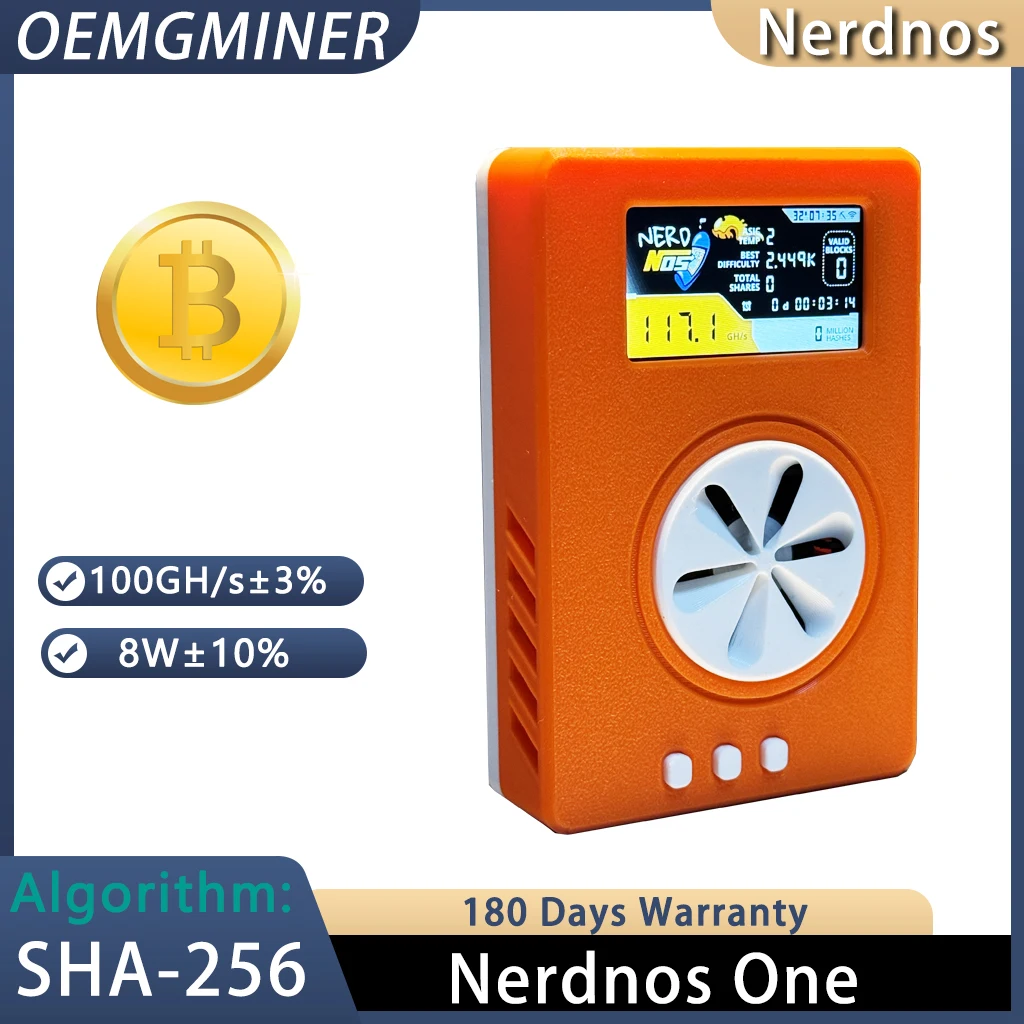 New Arrival NerdMiner Nerdnos One 100GH/s 8W Bitcoin Solo Lottery Miner with USB-C Cable WiFi Connection Asic Miner