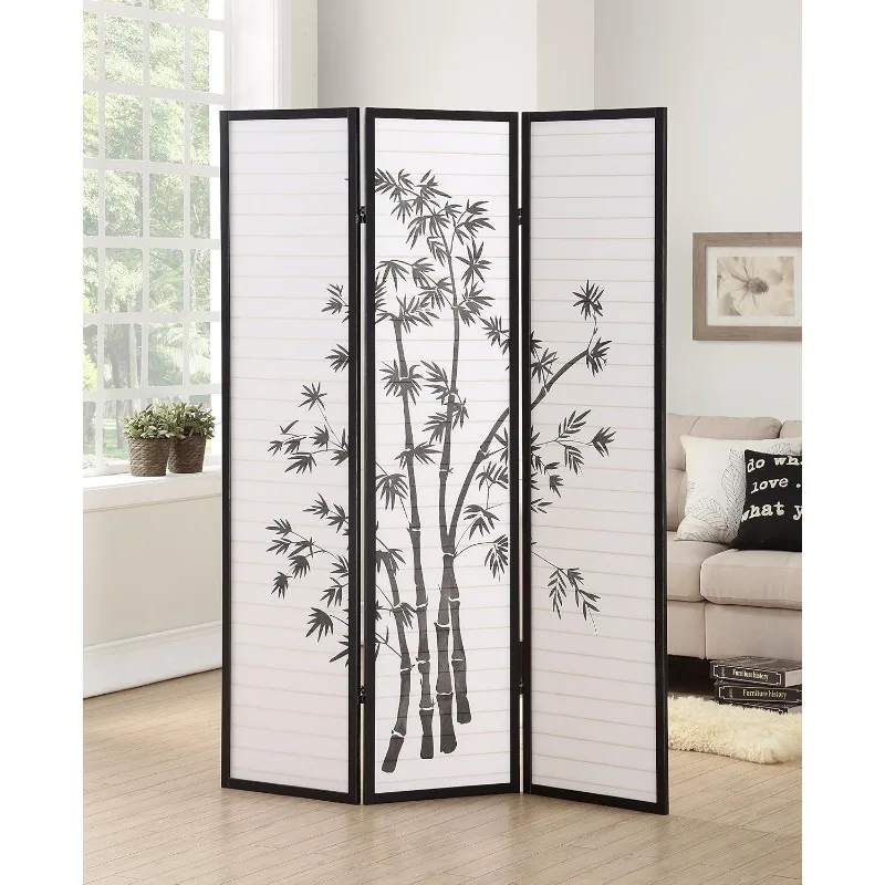 

3-Panel Oriental Shoji Room Divider Screen, Black