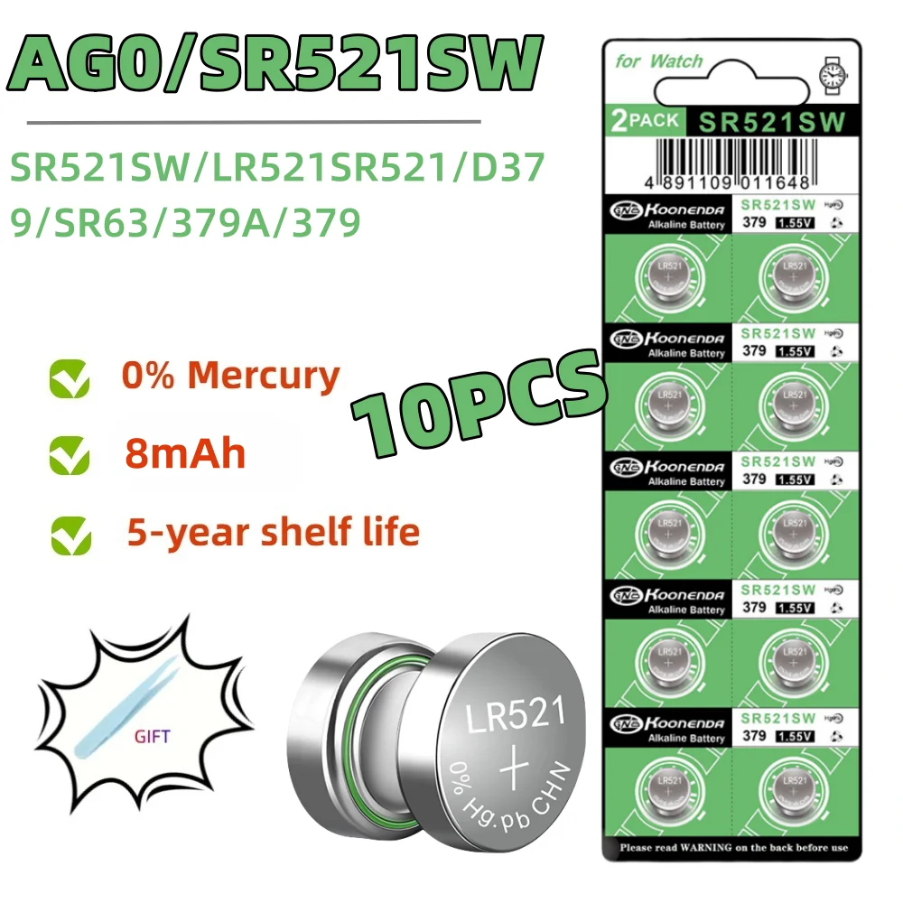 2-10PCS AG0 LR521 1.5V Knoop Batterijen SR521SW 379A 379 179 D379 SR63 Alkaline Knoopcel batterij voor Rekenmachines Speelgoed