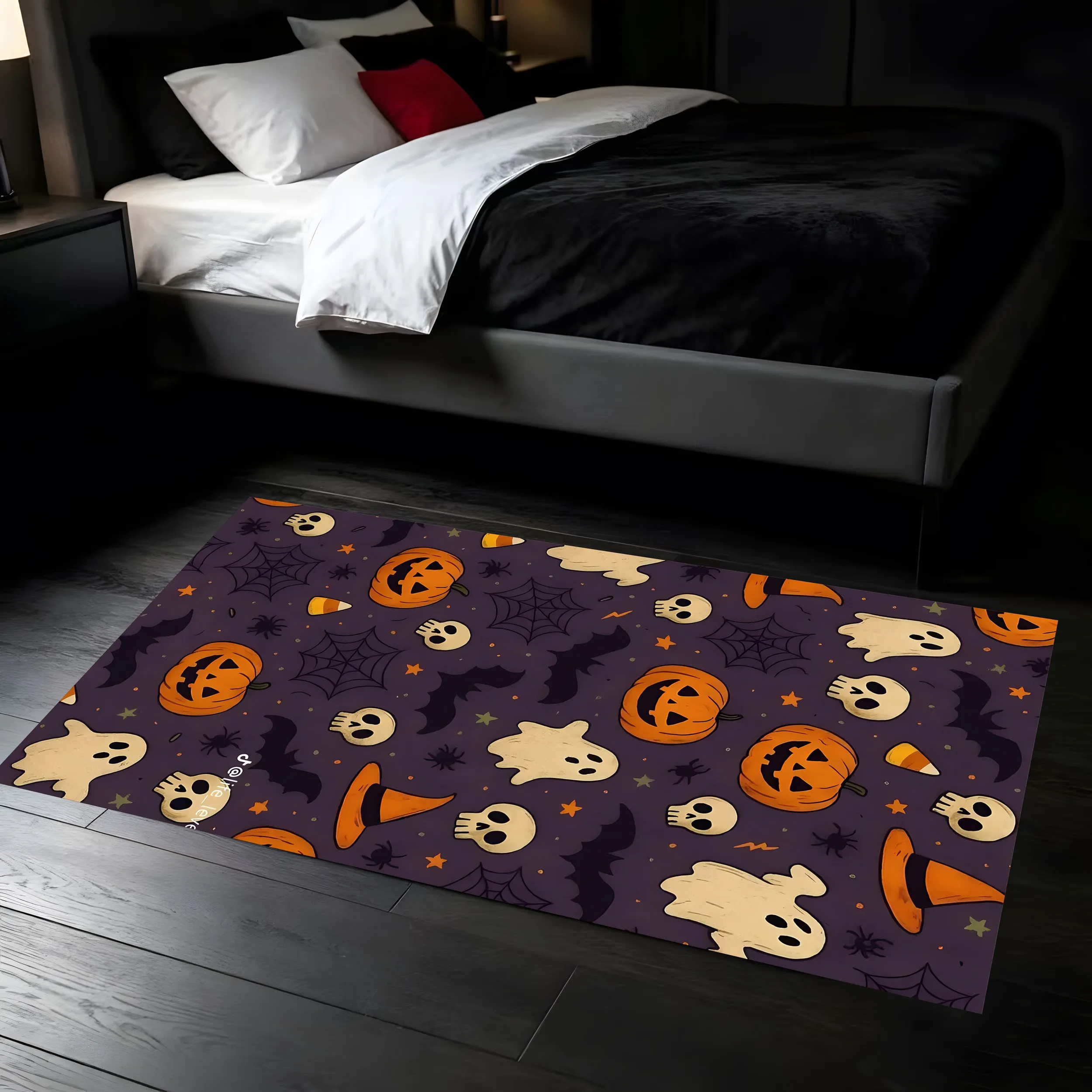 Halloween Pumpkin Head Spider Web 2D Velvet Rug for Living Room Bedroom Coffee Table Party Decor