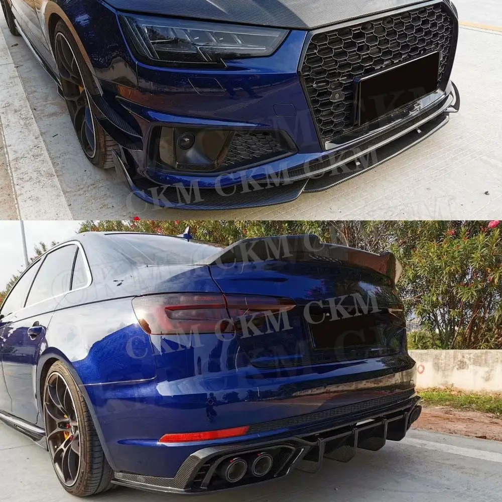 Dry Carbon Fiber Body kits Front chin Lip side skirts Aprons Rear Lip Spoiler Rear Bumper Diffuser For Audi A4 S4 B10 2019