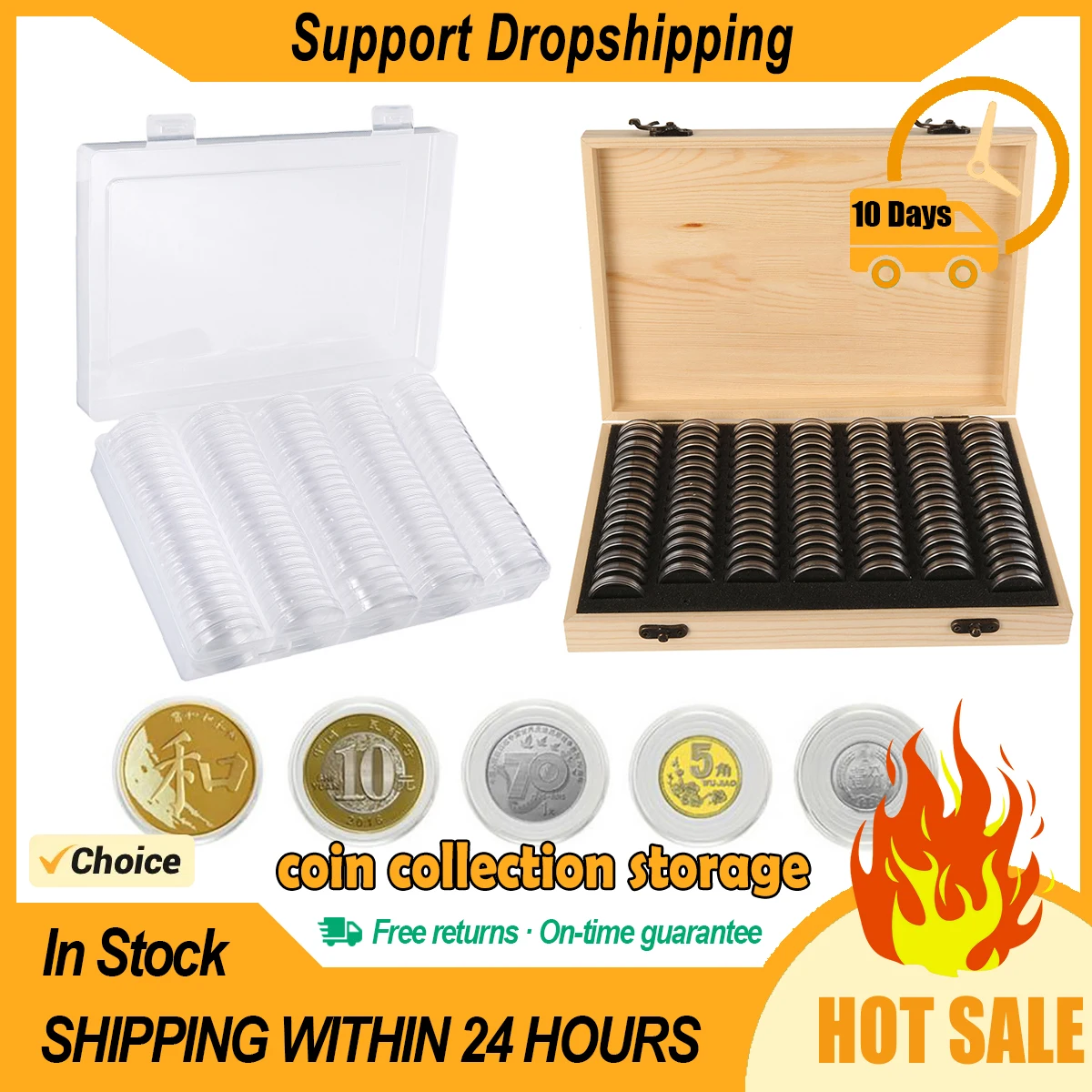 100PCS Adjustable Commemorative Coin Collection Case Holder Capsules Coin Storage Box With Adjustment Pad Coin Display Container