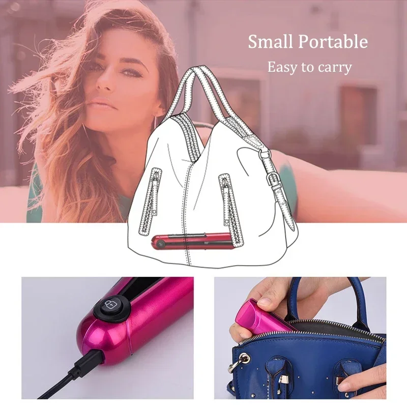 مكواة تجعيد الشعر الاحترافية القابلة لإعادة الشحن عبر USB 2 في 1 مكواة فرد الشعر المحمولة وتجعيد الشعر المسطح أداة تصفيف الشعر