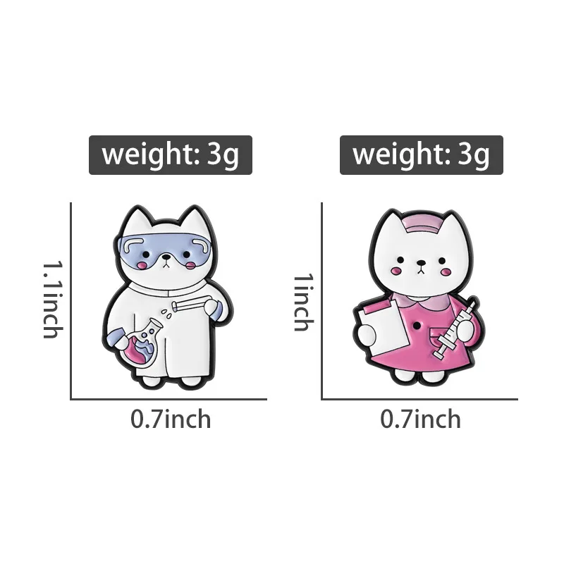 2pcs Cute Cartoon Medical Cat Enamel Brooch Creative Laboratory Lapel Pin Metal Badge Jewelry Gift for Doctor Nurse Friend