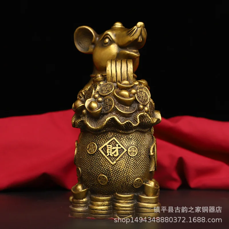 Brass Mouse Ornament Pure Copper Zodiac Rat Home Living Room Office Shop Desktop Decoration
