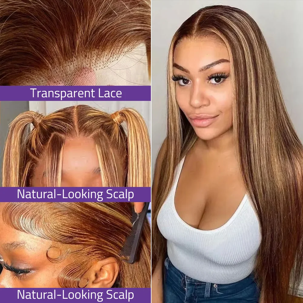 30 40 بوصة 4/27 تسليط الضوء على العظام مستقيم الدانتيل شعر مستعار أمامي شعر الإنسان العسل شقراء 13x6 شفافة Hd الدانتيل الباروكات الأمامية البرازيلي #2