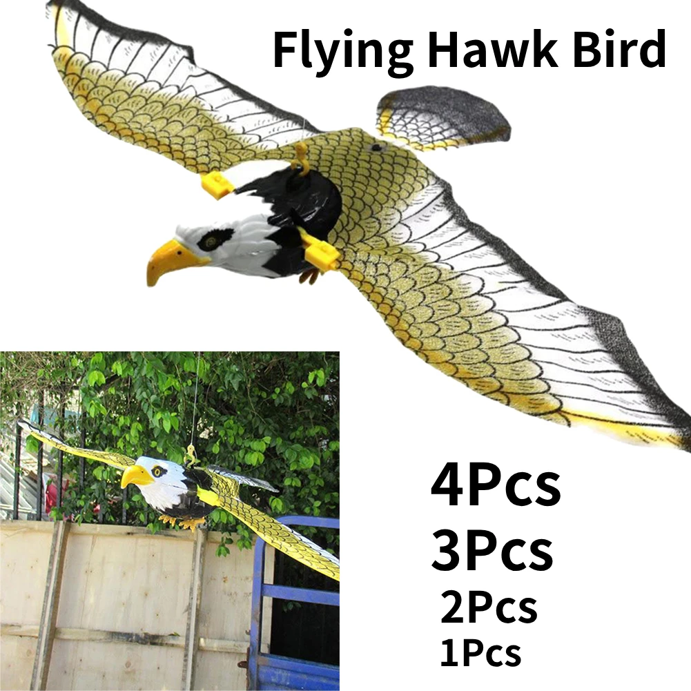 1-4Pcs Artificial Bird Battery Power Flying Owl Repellents Scarecrow Decoy Pest Control Flying Hawk Bird Repellents Garden Decor