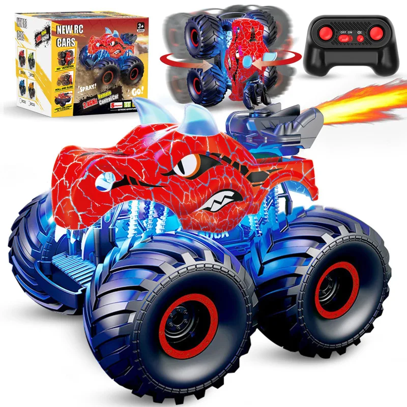 

Crack Dinosaur RC Car - 4WD Off-Road Stunt Vehicle with 360° Rotation, Spray Mist, Climbing, LED Lights | Crawler for Kid&Aults
