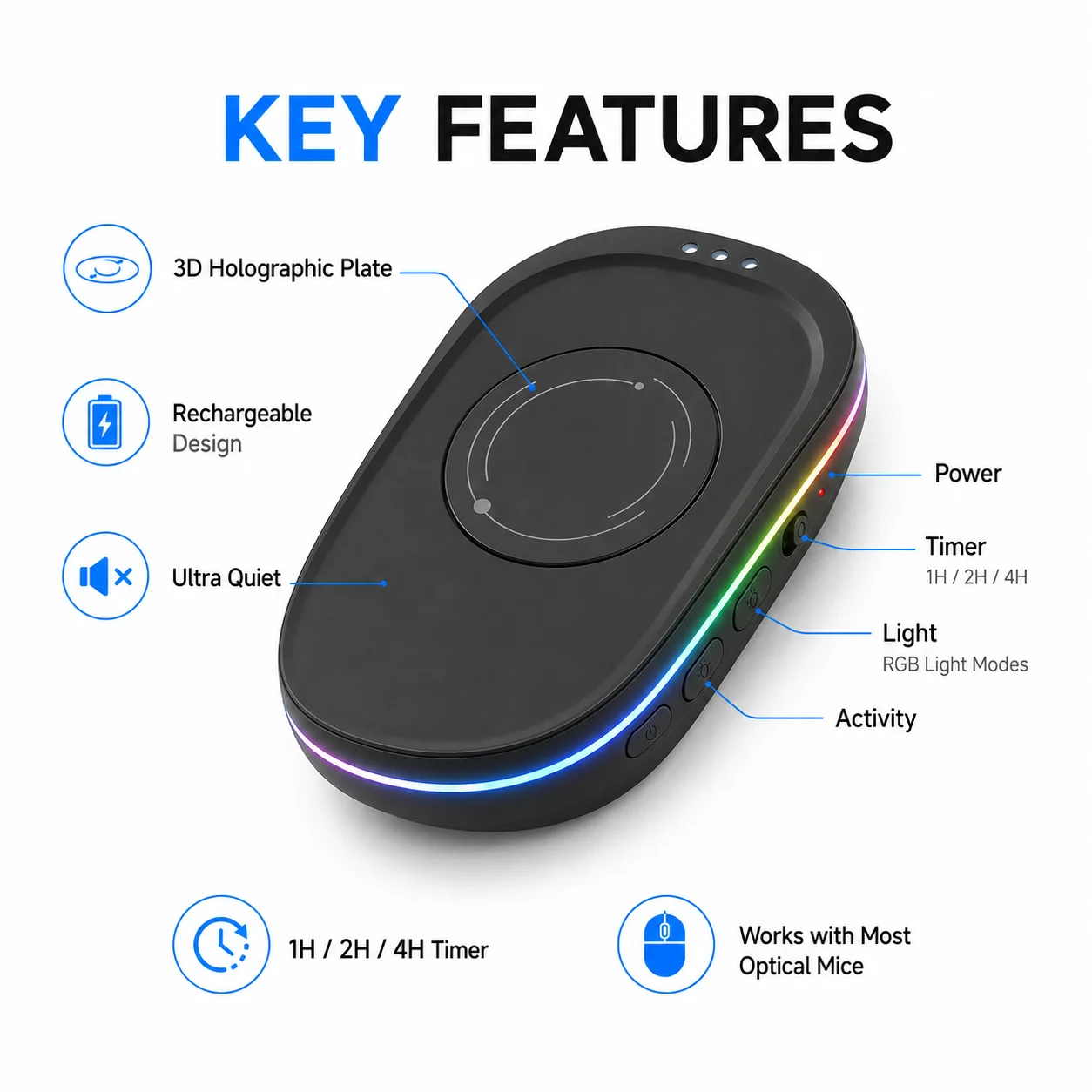 H29 Mouse Mover Rechargeable Mouse Jiggler with RGB Light Timer Quiet Automatic Mouse Movement Device for Optical Mouse