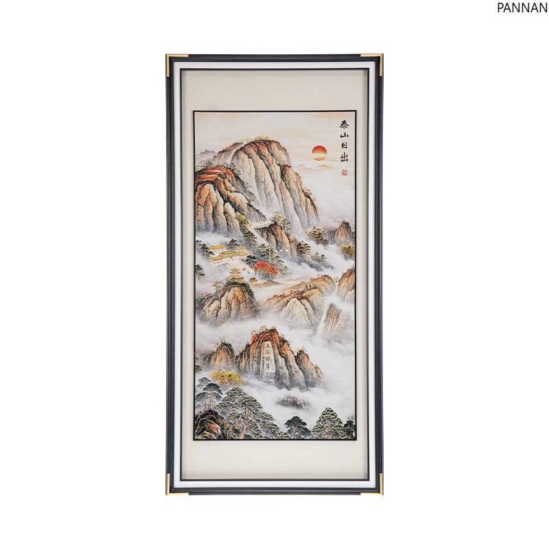

Hand-carved bronze sculpture "Mount Tai Sunrise" landscape entrance background wall wall wall hanging painting