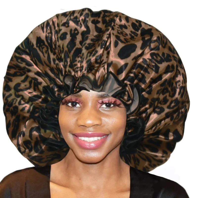 1pcs/set Extra Large Satin Lace Shower Cap Double Layer Water-Resistant EVA Bath Cap for Long Hair Salon Use Elastic Reuse