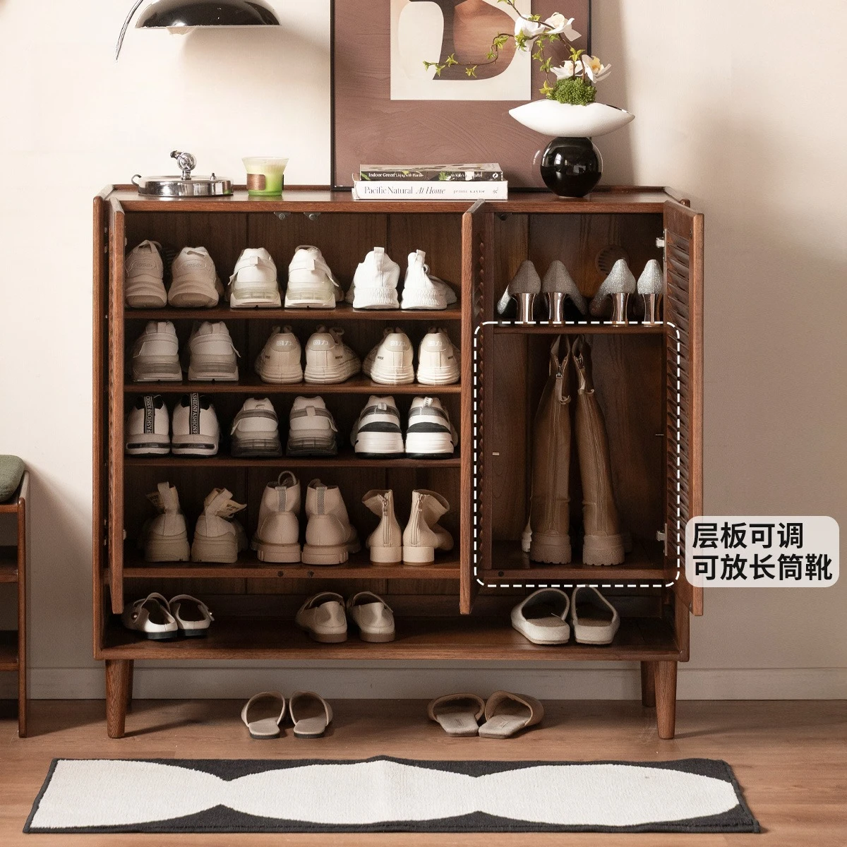 Solid wood shoe cabinet living room modern simple oak walnut storage cabinet large capacity entrance cabinet