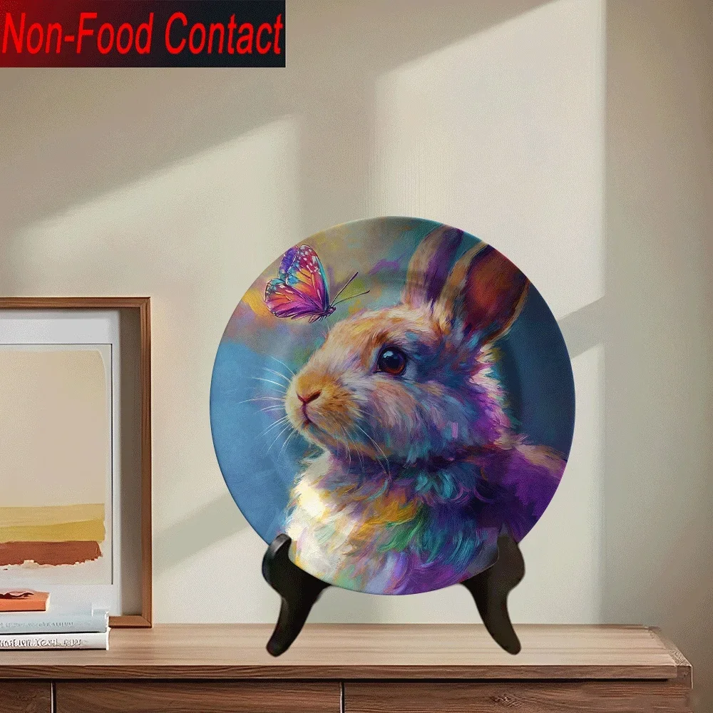 1pc Ceramic Decorative Plate - Non-Food Contact Safe, Vibrant Rainbow & Design, Round Tabletop Decor for Living Room, Bedroom,