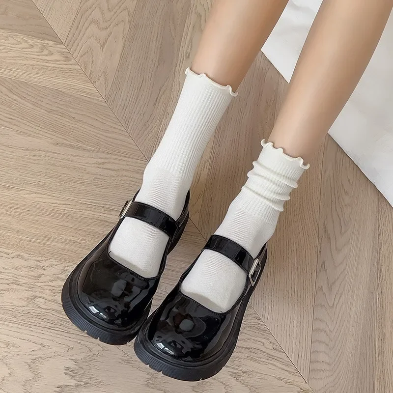 1/2/3pairs Cotton Ruffles Ankle Socks Women Lolita Cute Kawaii Korean Stocking Girl Spring Black White Middle Tube Japanese Sox
