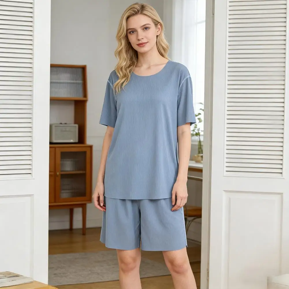 Thin Ice Silk Cool Feeling Men Pajamas Set Summer Men's Homewear T-shirt Short Sleeve Five-point Shorts Pajamas Female Sleepwear
