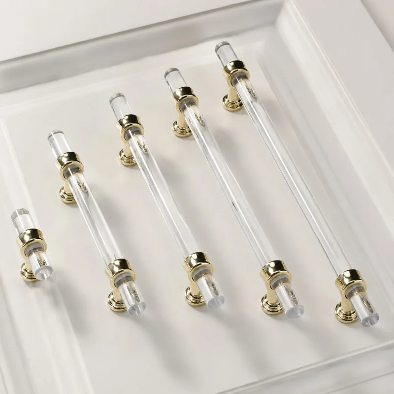 Transparente Kristall-Acryl-Schubladenknöpfe Minimalistischer T-Griff Badezimmergriffe Küchenschranktürgriff Goldene Möbelgriffe