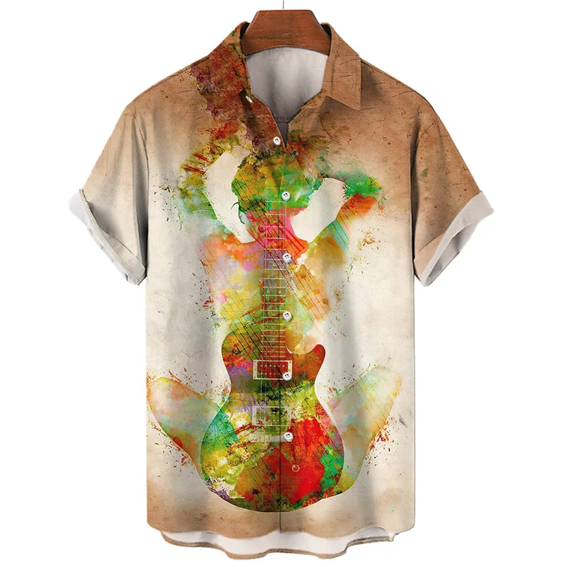 Music Saxophone Men Hawaiian Shirt 3d Print Music Score Guitar Short Sleeve Tops Fashion Casual Harajuku Streetwear Shirts