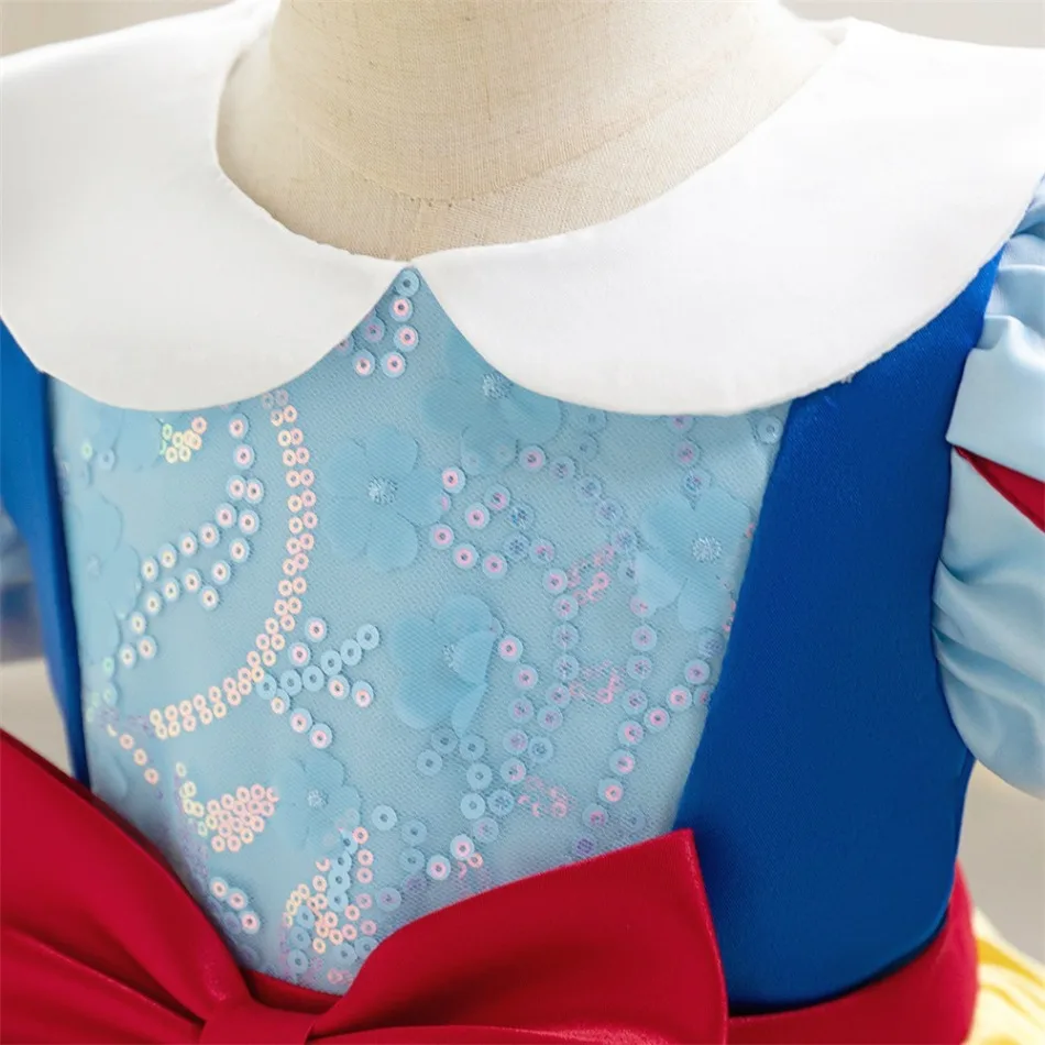 Girls Snow White Princess Costume Short Sleeve Bow Lace Hem Ball Gown Kids Birthday Party Halloween Stage Fancy Dress ASQ03 view 4
