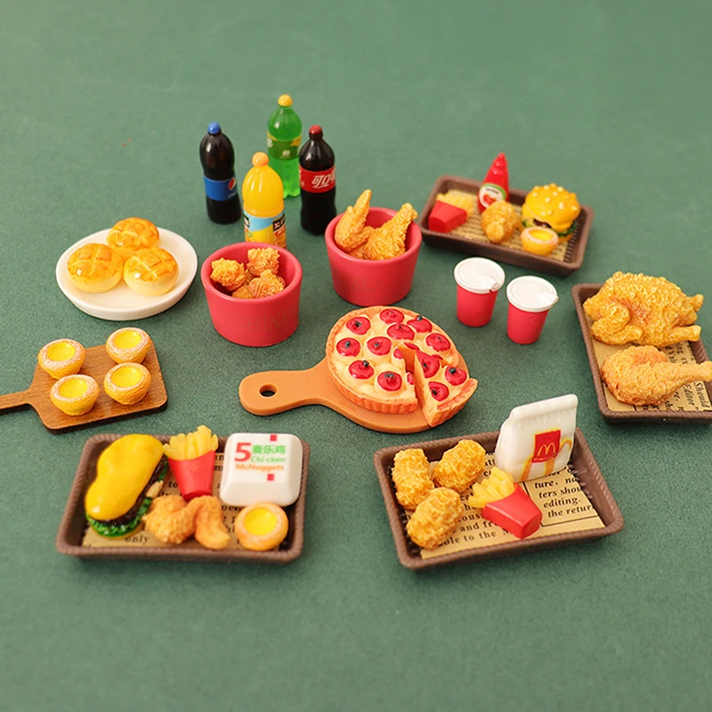 Mini comida para casa de bonecas de 6 ou 10 peças: acessórios de cozinha para brincar; Hambúrguer, xícara de coque, conjunto de sorvete