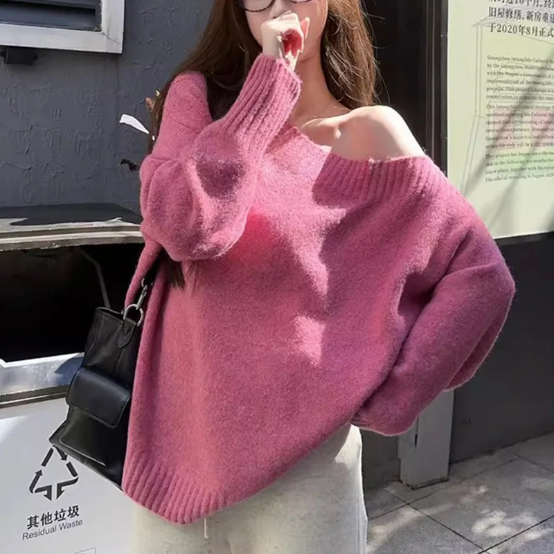 เสื้อสเวตเตอร์ไหมพรมแขนยาว คอวี ผู้หญิง ทรงหลวม สไตล์ลำลอง ยืดได้เล็กน้อย เหมาะสำหรับฤดูใบไม้ร่วง