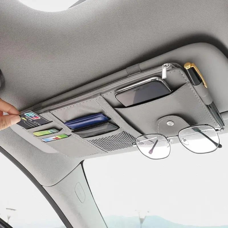 Multifunctional Car Visor Organizer Zippered Sunglasses Clip With Card Holder