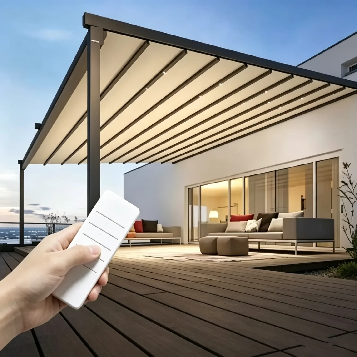 Motorized Aluminum Retractable Pergola Awning Waterproof Outdoor Terrace Garden Sun Shade Remote Control Canopy All Weather